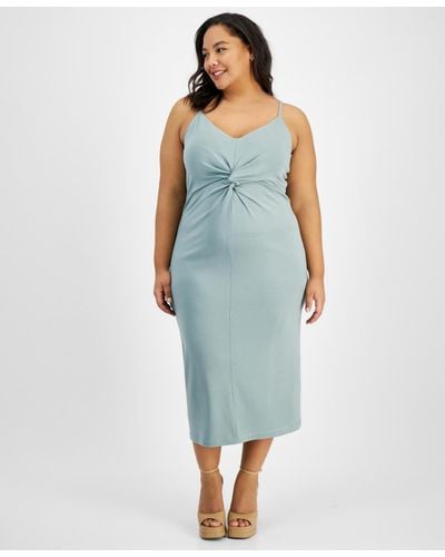 BarIII Trendy Plus Size Sleeveless Twist-front Midi Dress - Blue