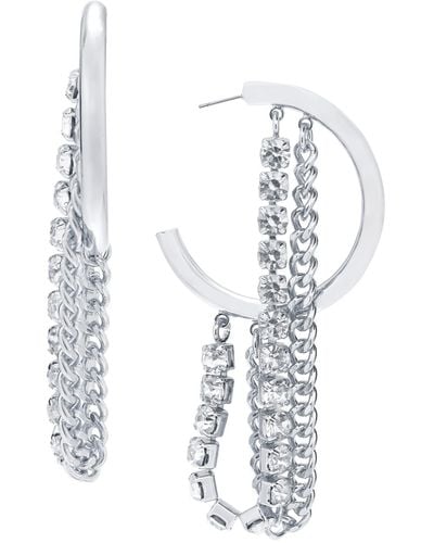 INC International Concepts Crystal Chain Extra-large Hoop Earrings - White