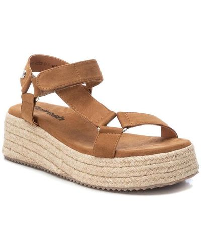 Xti Suede Strappy Sandals With Jute Platform By - Brown