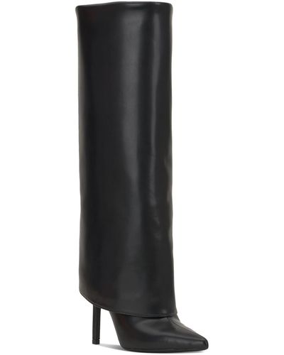 INC International Concepts Skylar Wide Calf Fold Over Cuffed Dress Boots - Black