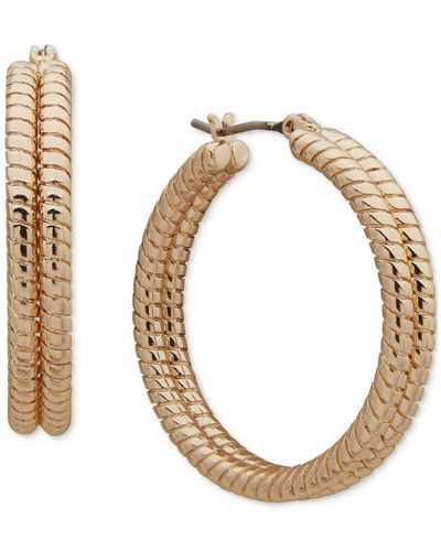 DKNY Tone Thin Snake Chain Small Hoop Earrings - Metallic