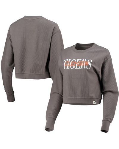 League Collegiate Wear Clemson Tigers Classic Corded Timber Crop Pullover Sweatshirt - Gray