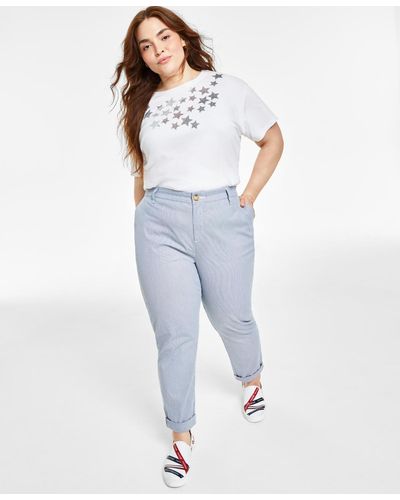 Tommy Hilfiger Plus Size Pinstripe Hampton Chino Pants, Created For Macy's - Blue
