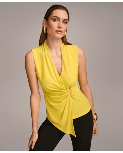 Donna Karan Sleeveless V-neck Top - Yellow