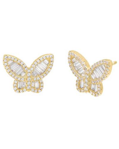 By Adina Eden Pave Baguette Butterfly Stud Earrings - White