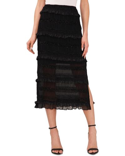 Cece Side-slit Ruffled Midi Skirt - Black