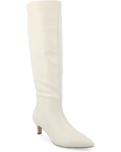Journee Collection Tullip Tru Comfort Foam Kitten Heel Pointed Toe Regular Calf Boots - White