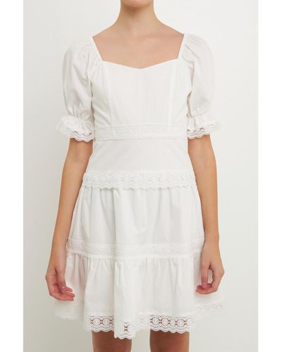 Endless Rose Sweetheart Lace Combo Puff Mini Dress - White