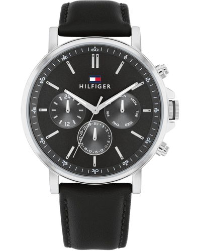 Tommy Hilfiger Multifunction Leather Watch 43mm - Gray