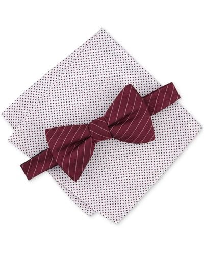 Alfani Ozark Stripe Bow Tie & Dot Pocket Square Set - Red