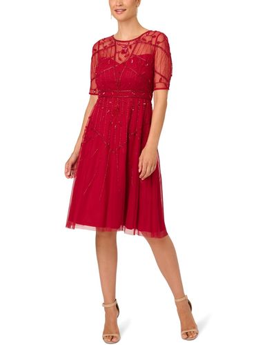 Adrianna Papell Beaded Short-sleeve Midi Dress - Red