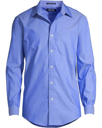 Lands' End Solid No Iron Supima Pinpoint Straight Collar Dress Shirt - Blue