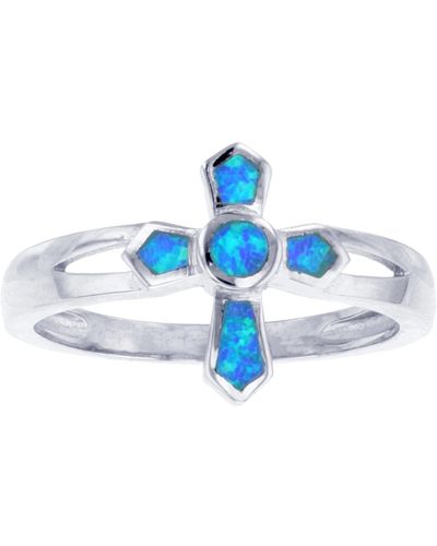 Macy's Lab-grown Opal Inlay Cross Ring - Blue