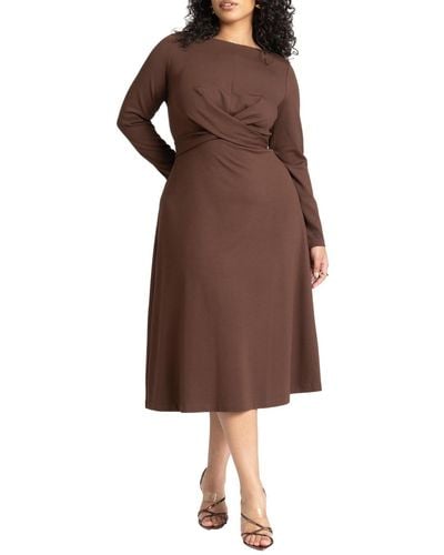 Eloquii Plus Size Ponte Twist Detail Dress - Brown