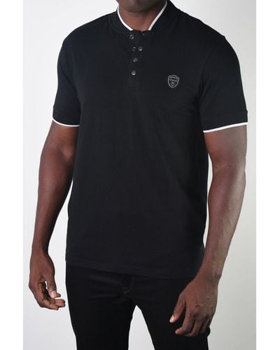 Members Only Teddy Collar Metal Button Polo - Black