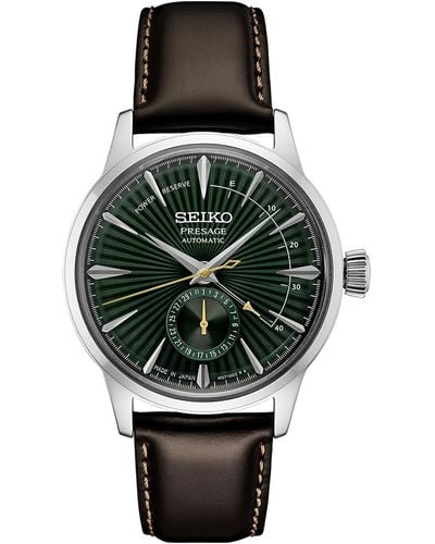 Seiko Automatic Presage Cocktail Time Brown Leather Strap Watch 41mm - Green