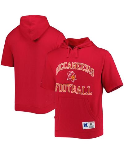 Mitchell & Ness Tampa Bay Buccaneers Washed Short Sleeve Pullover Hoodie - Red