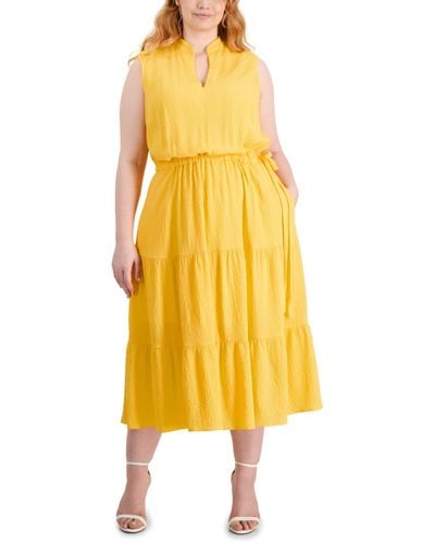 Anne Klein Plus Size Sleeveless Tiered Midi Dress - Yellow