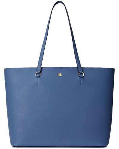 Lauren by Ralph Lauren Karly Crosshatch Leather Large Tote - Blue
