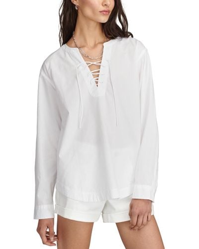 Lucky Brand Cotton Lace-up Long-sleeve Boyfriend Shirt - White