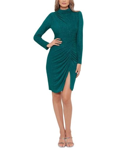 Betsy & Adam Ruched Glitter-knit Side-slit Dress - Green
