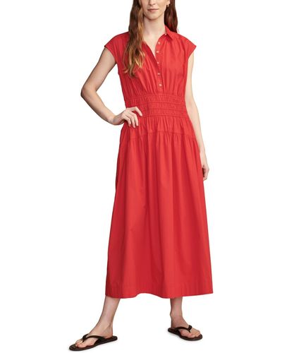 Lucky Brand Cotton Smocked Midi Dress - Red