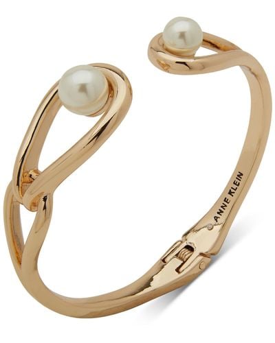 Anne Klein Gold-tone Link & Imitation Pearl Cuff Bracelet - Metallic