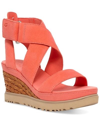 UGG Ileana Ankle-strap Espadrille Platform Wedge Sandals - Red