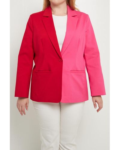 English Factory Plus Size Color Block Blazer - Red