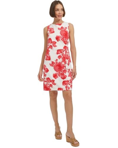 Tommy Hilfiger Sleeveless Floral Sheath Dress - Red