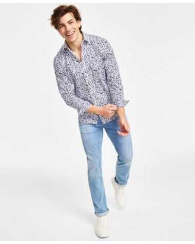 INC International Concepts Floral Dress Shirt Skinny Fit Jeans Created For Macys - Blue
