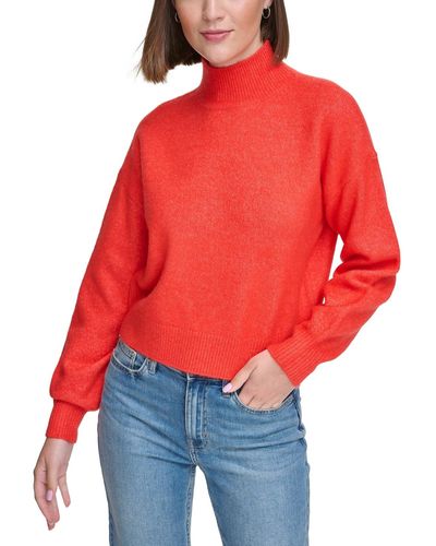 Calvin Klein Boxy Cropped Long Sleeve Mock Neck Sweater - Red