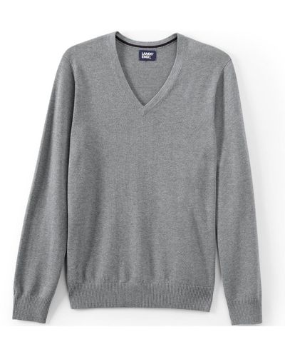 Lands' End Cotton Modal Vneck Pullover Sweater - Gray