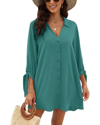 CUPSHE V-neck Button Front Cover-up Dress - Green