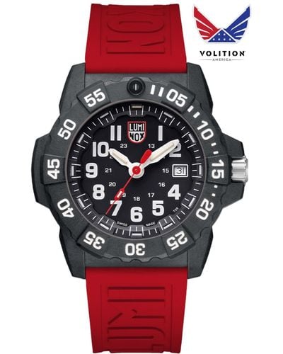 Luminox Swiss Volition Special Edition Navy Seal Military Dive Red Rubber Strap Watch 45mm