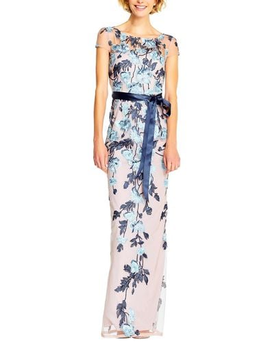 Adrianna Papell Ap1e201621 Illusion Bateau Floral Dress - Blue