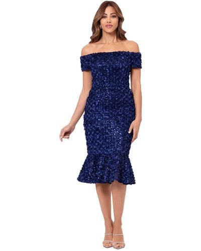 Xscape Off-the-shoulder Lace Fit & Flare Dress - Blue