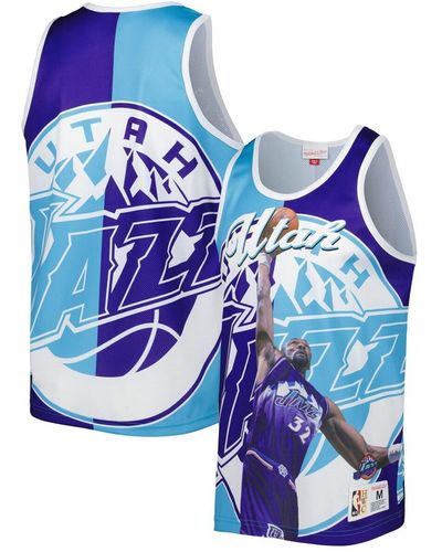 Mitchell & Ness Karl Malone Purple And Turquoise Utah Jazz Sublimated Player Tank Top - Blue