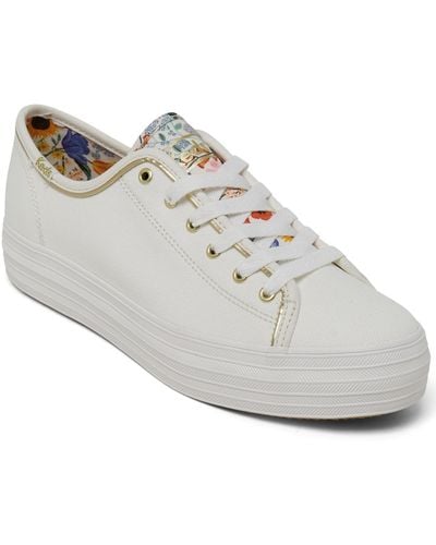 Keds X Rifle Paper Co Triple Kick Colette Jacquard Lace Up Platform Casual Sneakers From Finish Line - White