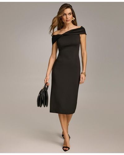 Donna Karan Off-the-shoulder Midi Sheath Dress - Black