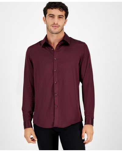 INC International Concepts Long Sleeve Button-front Satin Shirt - Purple