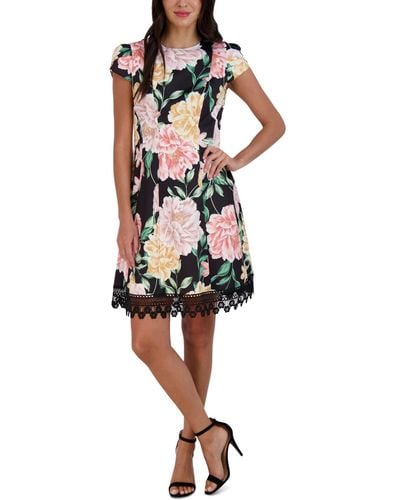 Donna Ricco Lace-hem Floral-print Sheath Dress - Multicolor