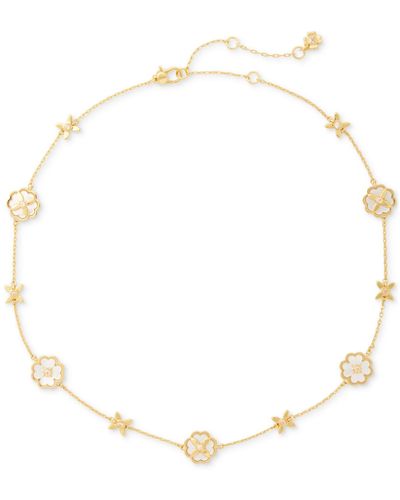 Kate Spade Gold-tone Cubic Zirconia & Mother-of-pearl Flower Collar Necklace, 16" + 3" Extender - Natural