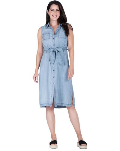 Standards & Practices Sleeveless Side Slit Midi Dress - Blue