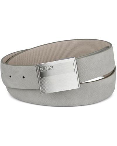 Kenneth Cole Faux-leather Logo Plaque-buckle Belt - Gray