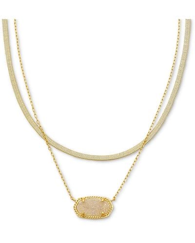 Kendra Scott 14k Gold-plated Drusy Stone & Herringbone Chain Layered Pendant Necklace - Metallic