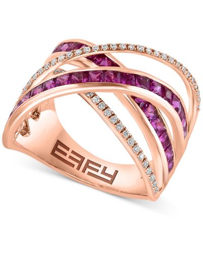 Effy Effy® Ruby (1-7/8 Ct. T.w.) & Diamond (1/4 Ct. T.w.) Multirow Crossover Ring In 14k Rose Gold - Pink