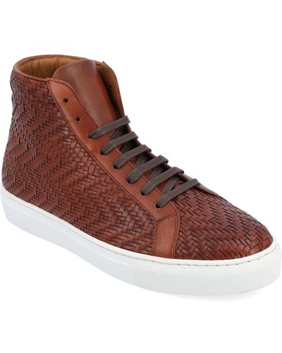 Taft Handcrafted Woven Leather High Top Lace Up Sneaker - Brown