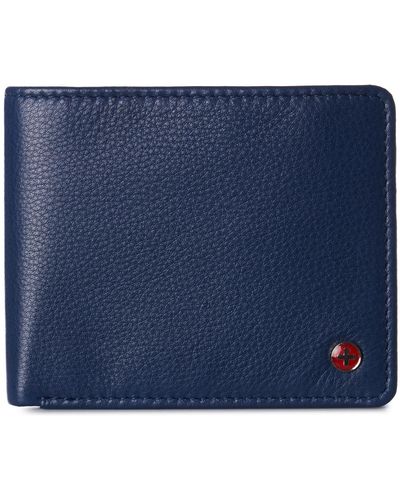 Alpine Swiss Leather Rfid Bifold Wallet 2 Id Windows Divided Bill Section - Blue