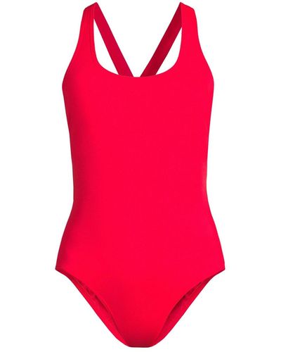 Lands' End Chlorine Resistant X-back High Leg Soft Cup Tugless Sporty One Piece Swimsuit - Red